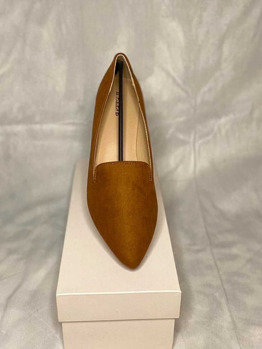 JustFab Pointed Toe Espadrille Loafer in Cognac Suede